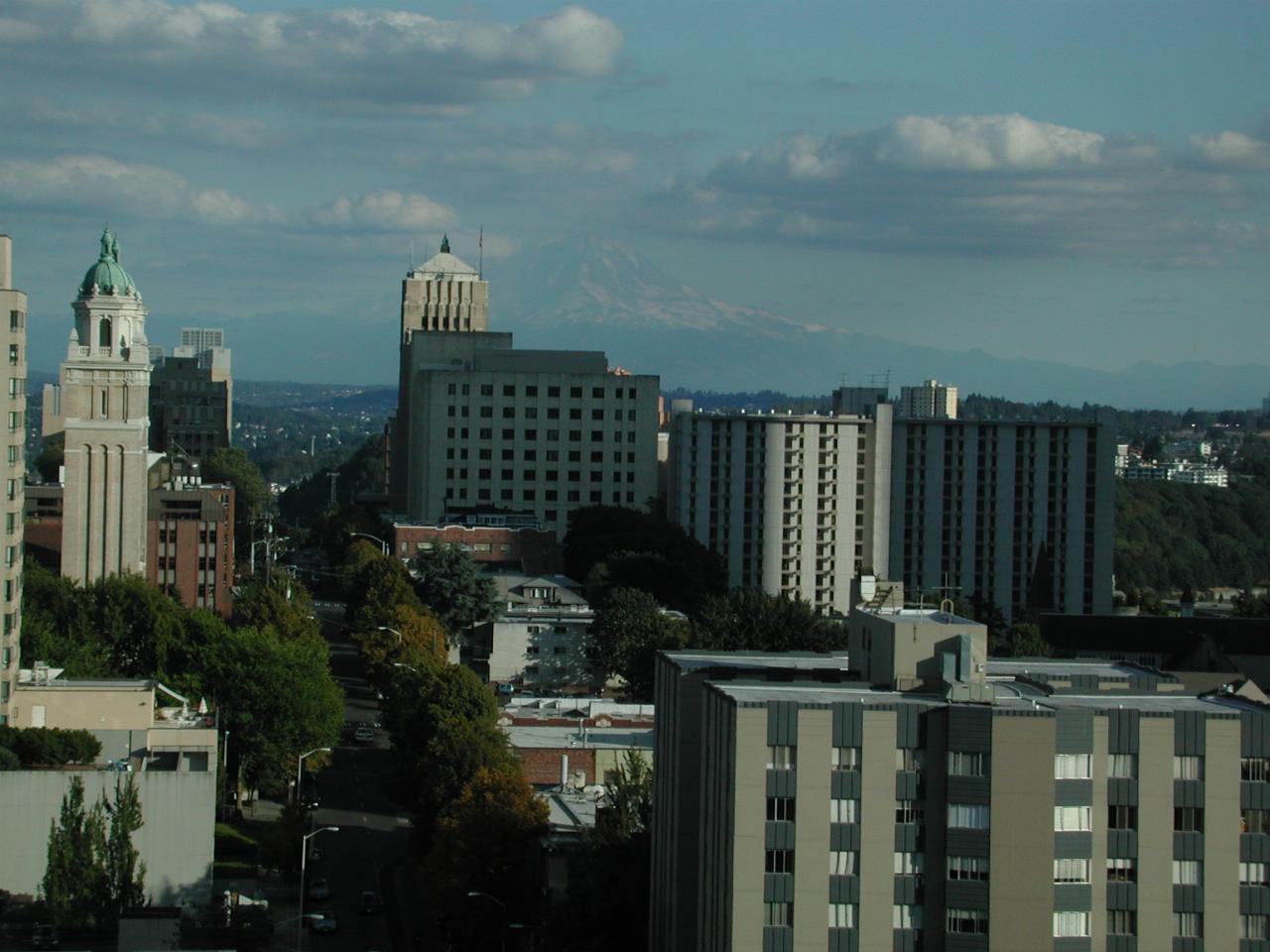 Looking south, towards Mt. Rainier over Harborview Medical Building