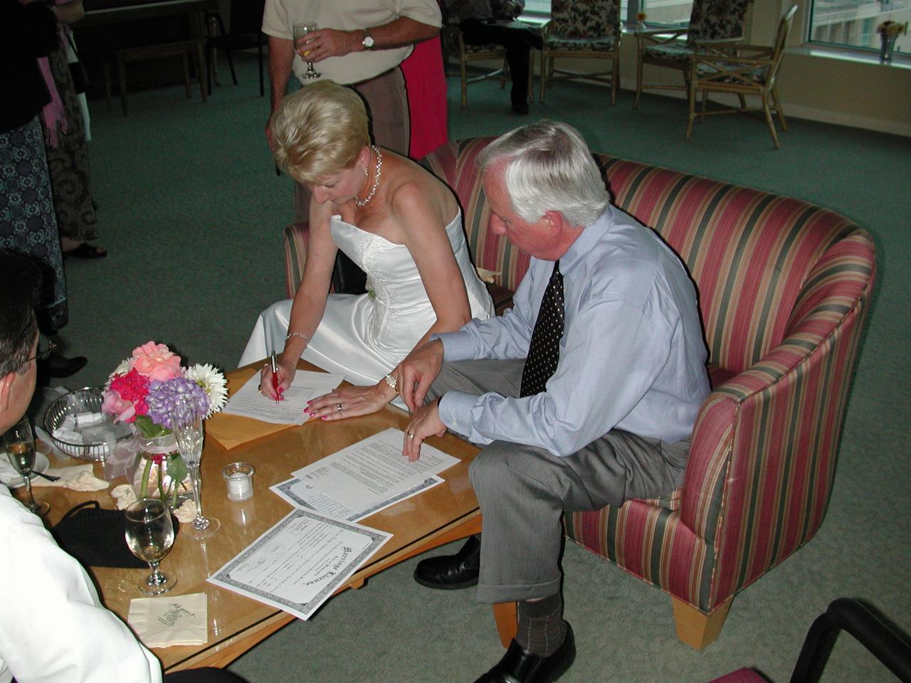 Newlyweds sorting out the paperwork