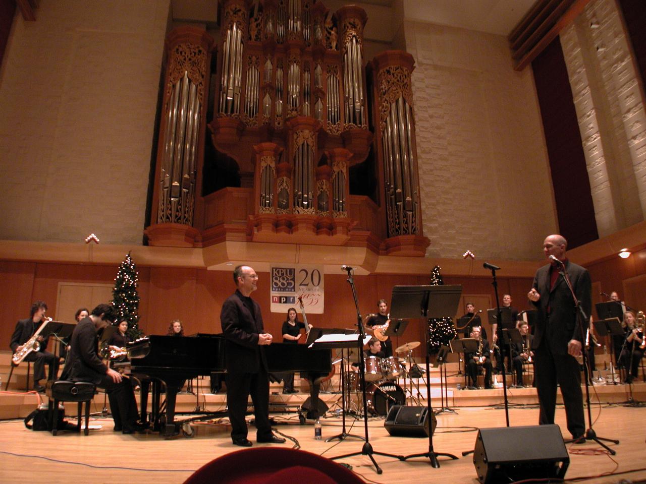 Dr. David Joyner (L) and Nick Morrison at start of KPLU Christmas Jam