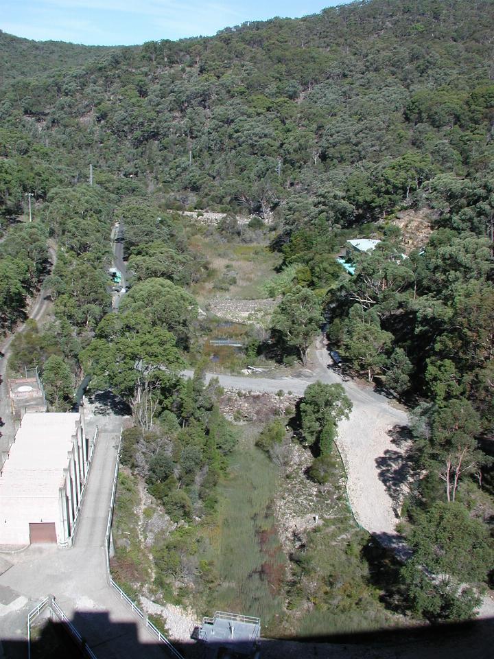 Looking down the dry river bed