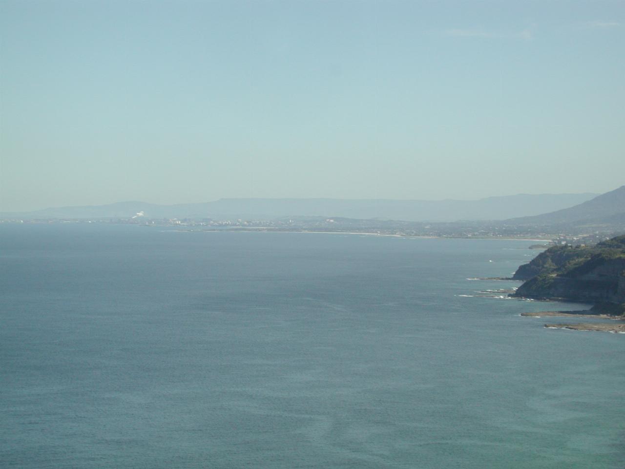 Looking towards Woollongong, with steam plume from steel works