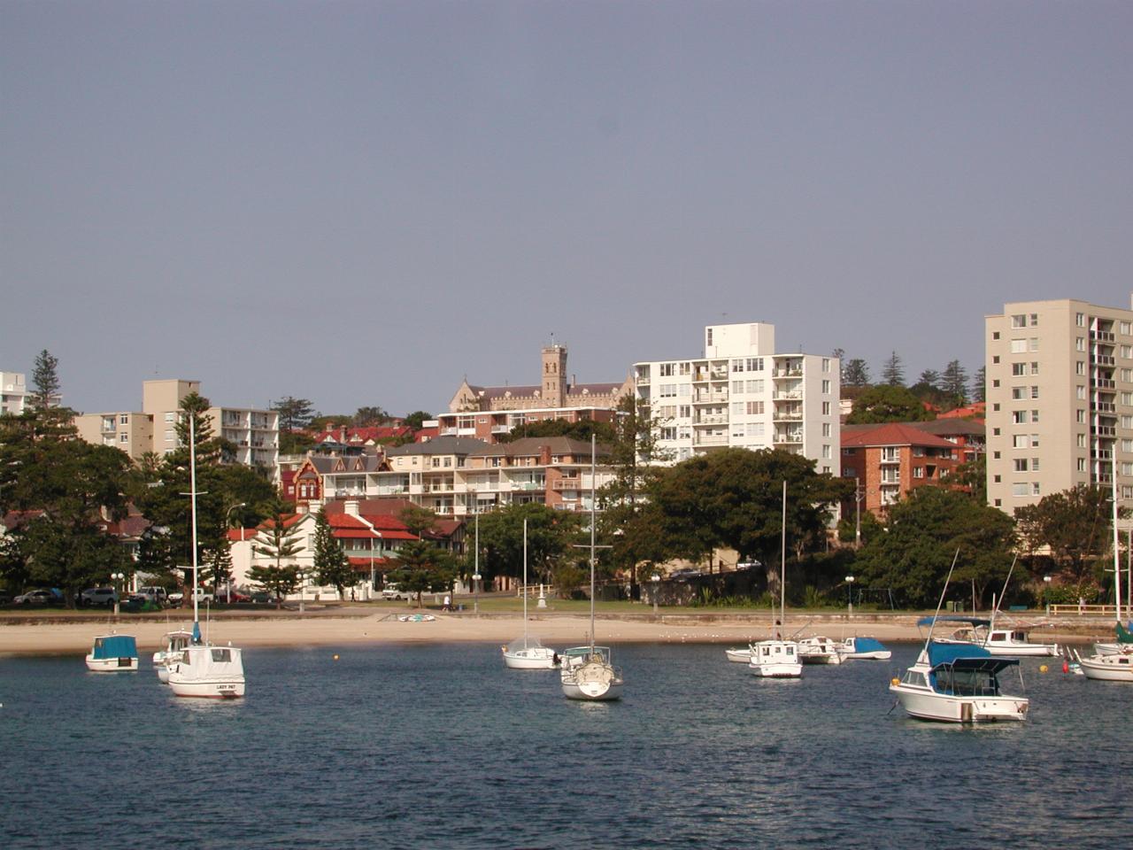 Cardinal's Palace peeking over the top of Manly apartments as seen from the ferry back to Circular Quay