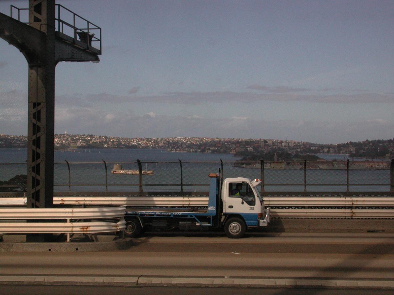 Fort Dennison and Garden Island from train crossing Harbour Bridge