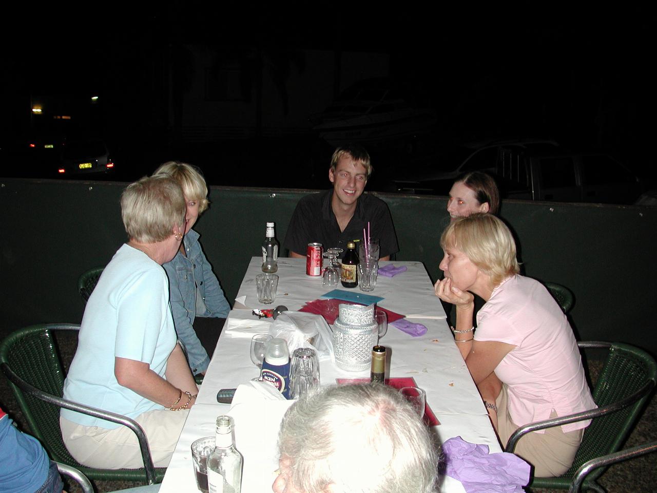 Clockwise, from left: Yvonne, Michelle, Keiran, Nat and Kell, with Peter's head on the bottom