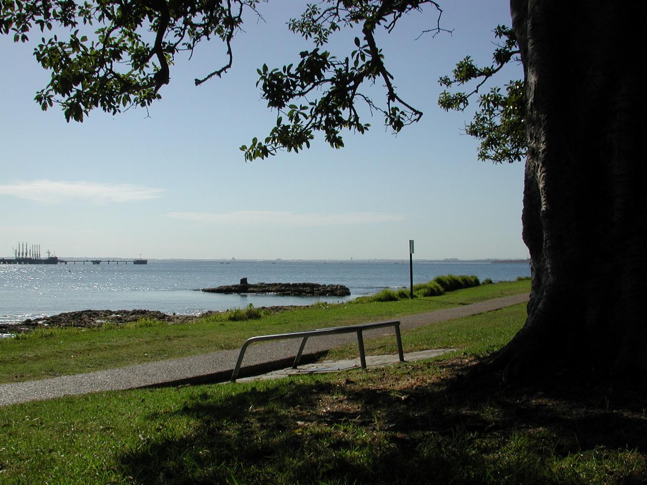 Cook's landing place, and plaque (under tree), looking towards Mascot