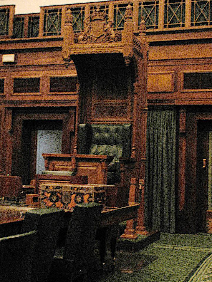 Speakers Chair in House of Representatives, Old Parliament House. Uses 17th Century wood, British donated to Australia