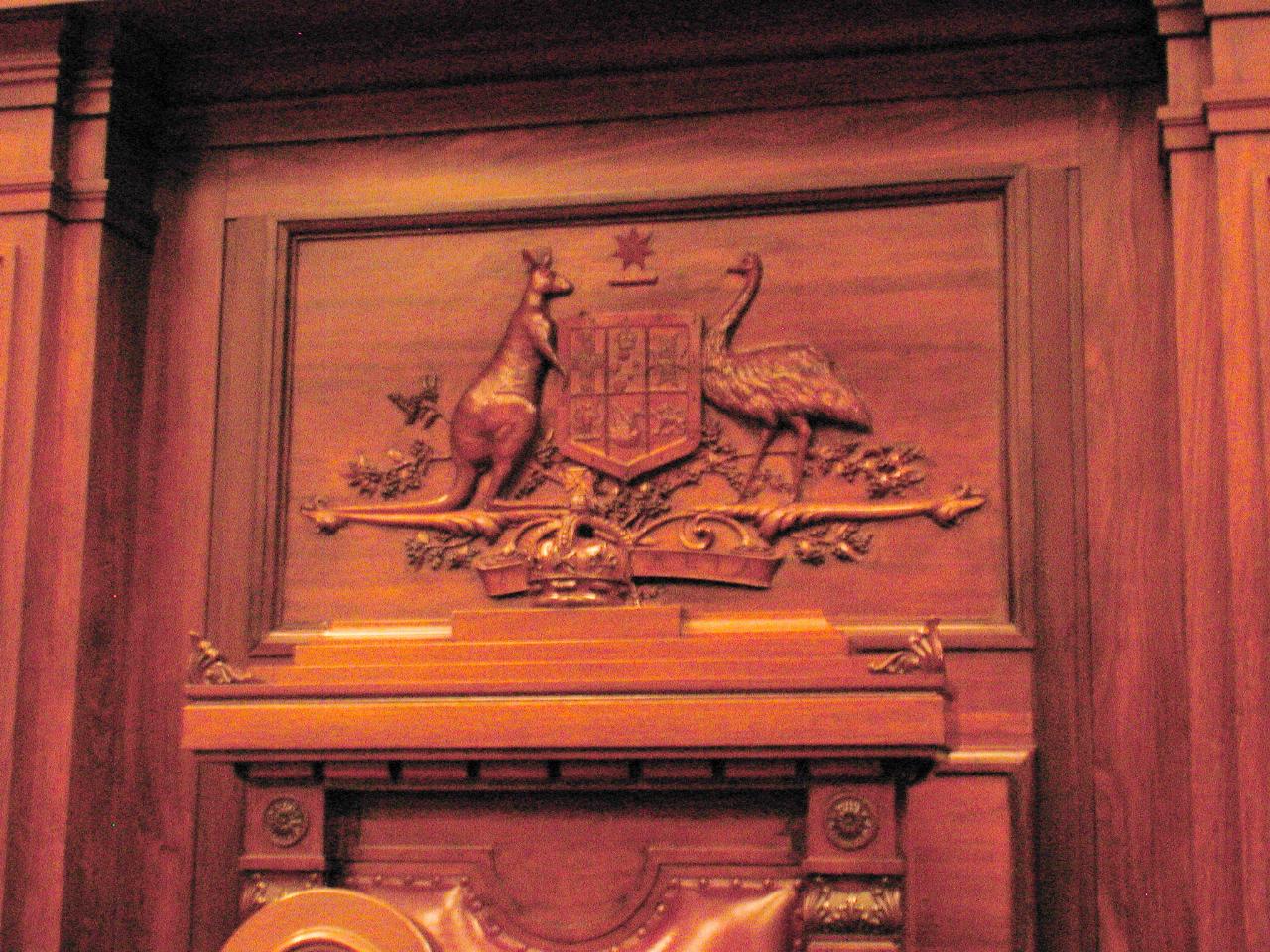 Detailed view of carving above Speaker's Chair in the Senate