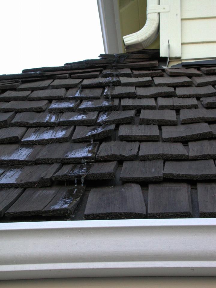 Frozen water on garage roof