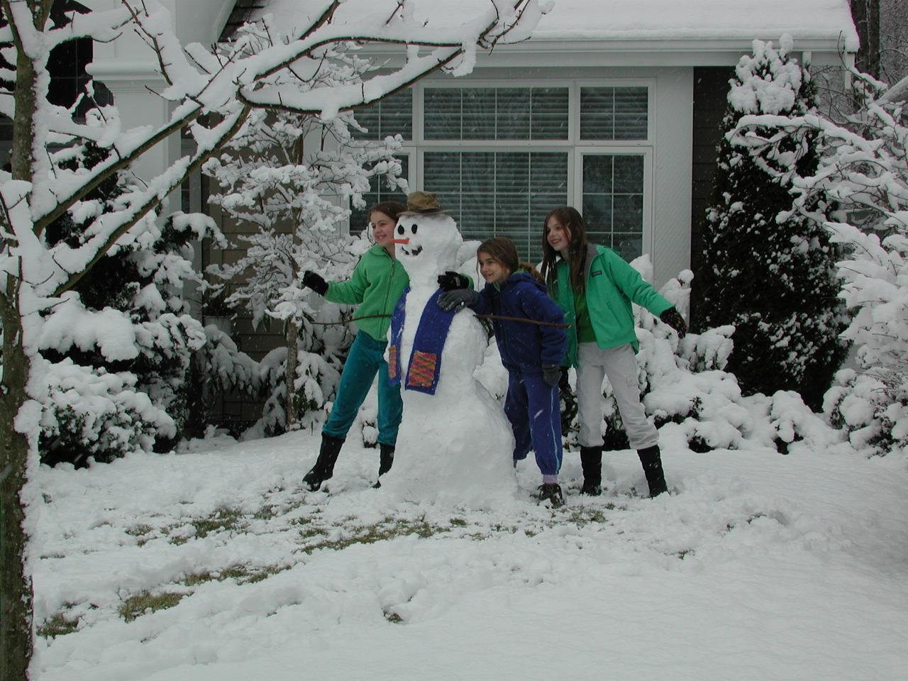 Neighbourhood kids build a good snowman