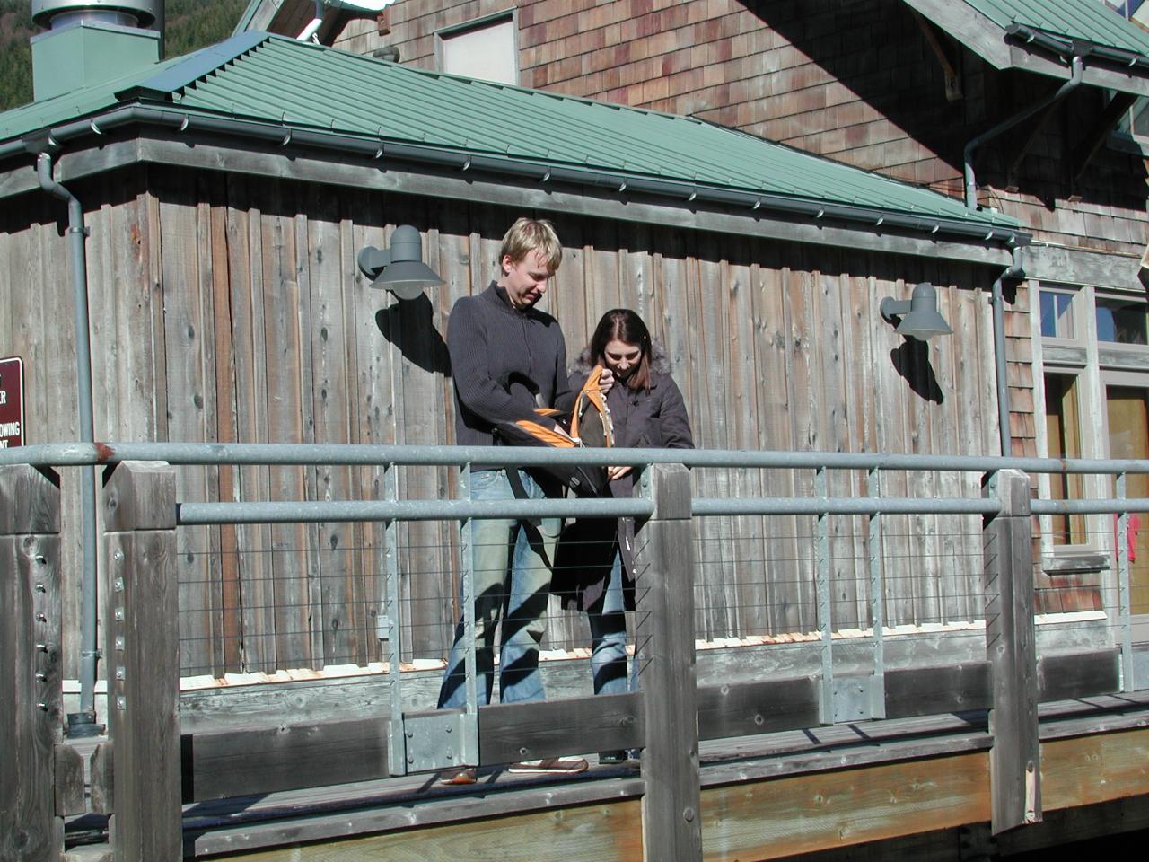 Keiran and Natalie at visitor centre of Elk Rock Viewpoint on way to Mt. St. Helens