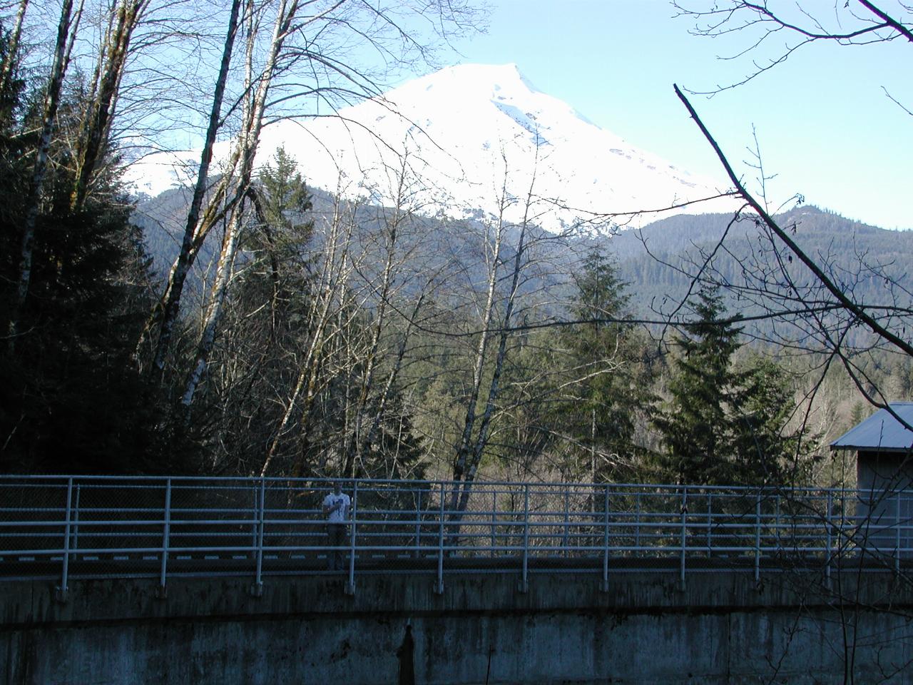 Keiran on Upper Baker Dam, Mt. Baker in background