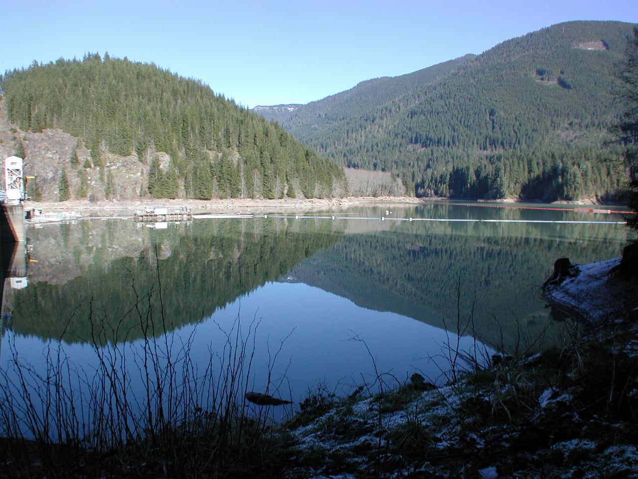 Reflections on Baker Lake at dam wall