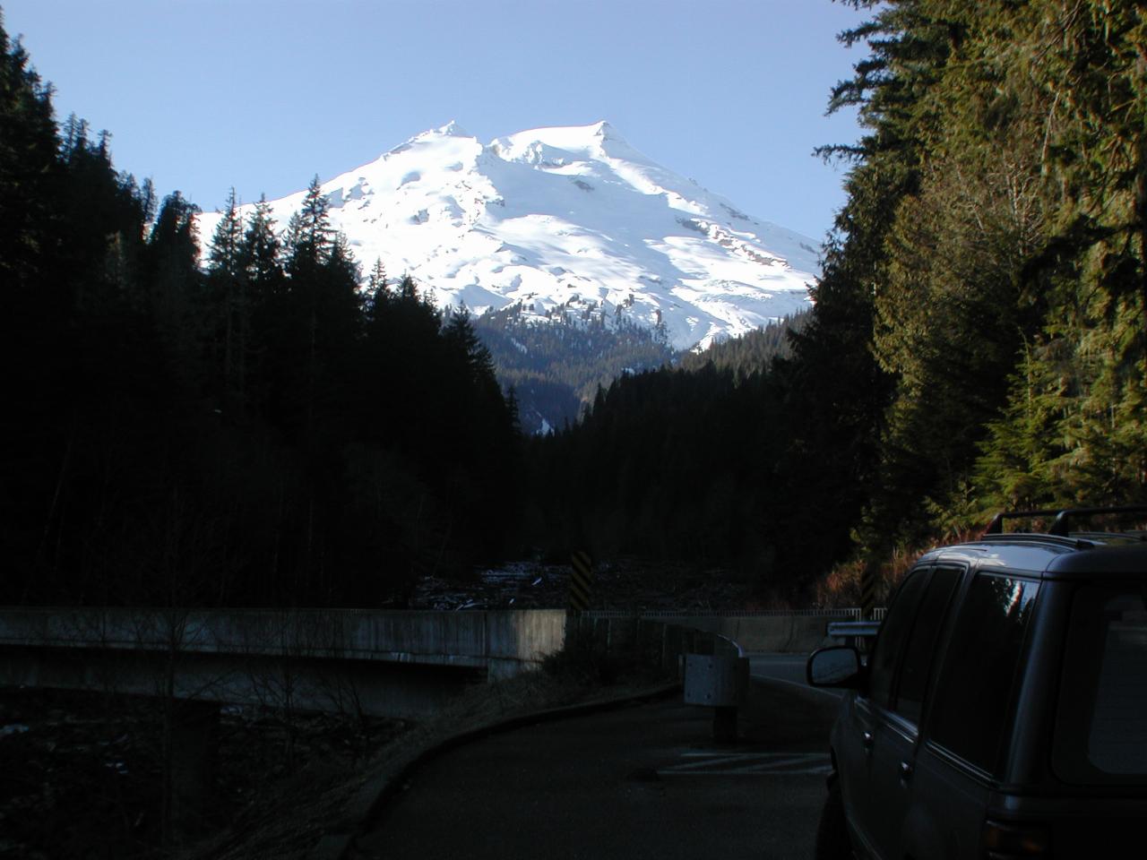 Mt. Baker and my car at Boulder Creek bridge