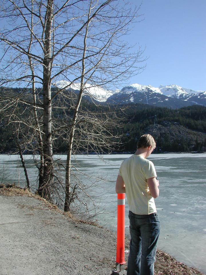 Keiran at frozen lake at northern end of Whistler, BC