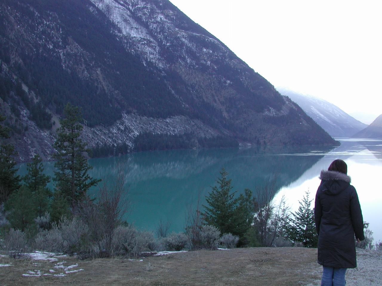 Natalie at Seton Lake, showing coloured water