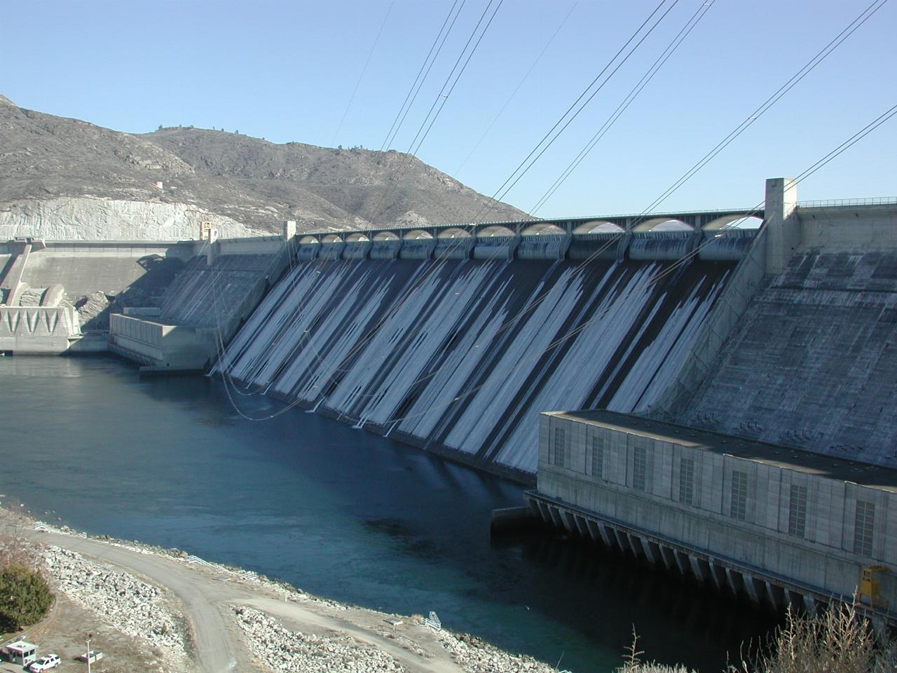 Grand Coulee Dam,  with ice on the spillway