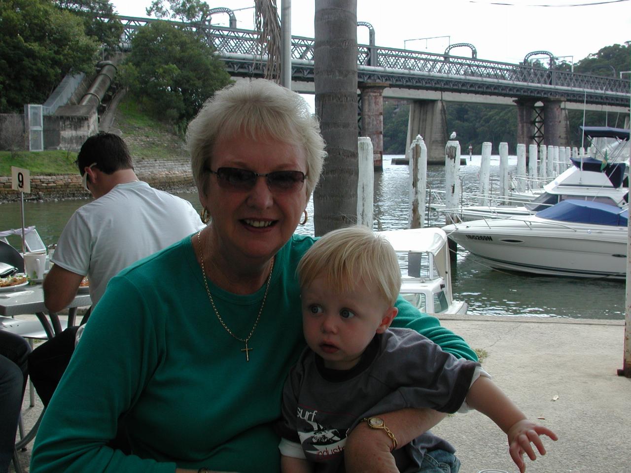 Yvonne with Flynn at the end of lunch.