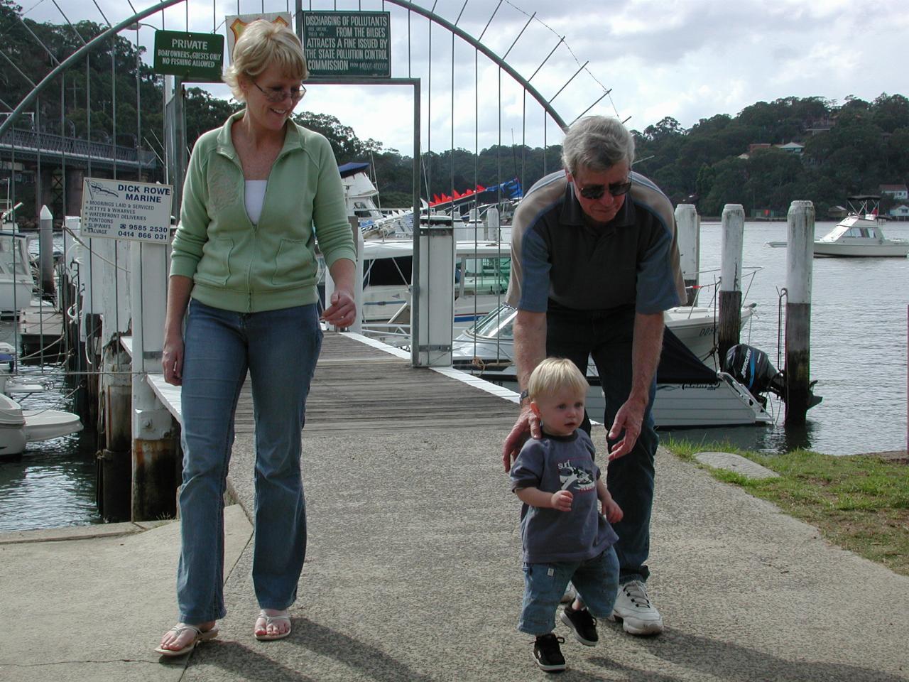 Peter, Michelle and Flynn coming off wharf