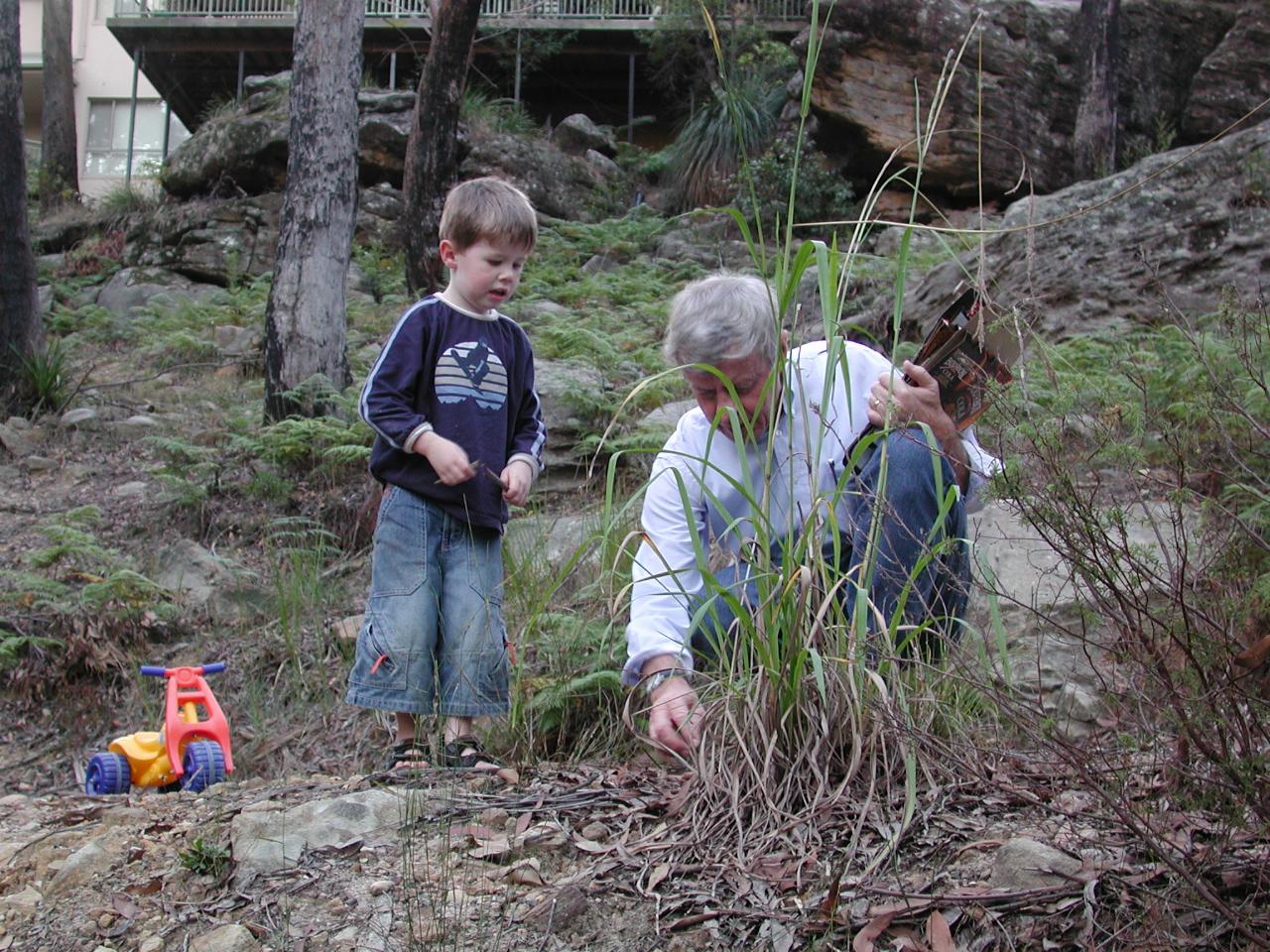 Peter picking up rocks