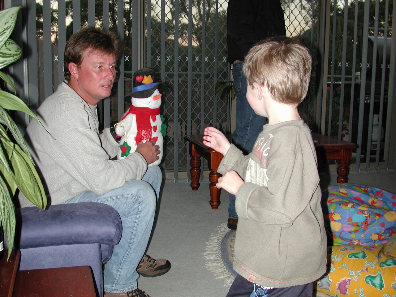 Cameron holding snowman