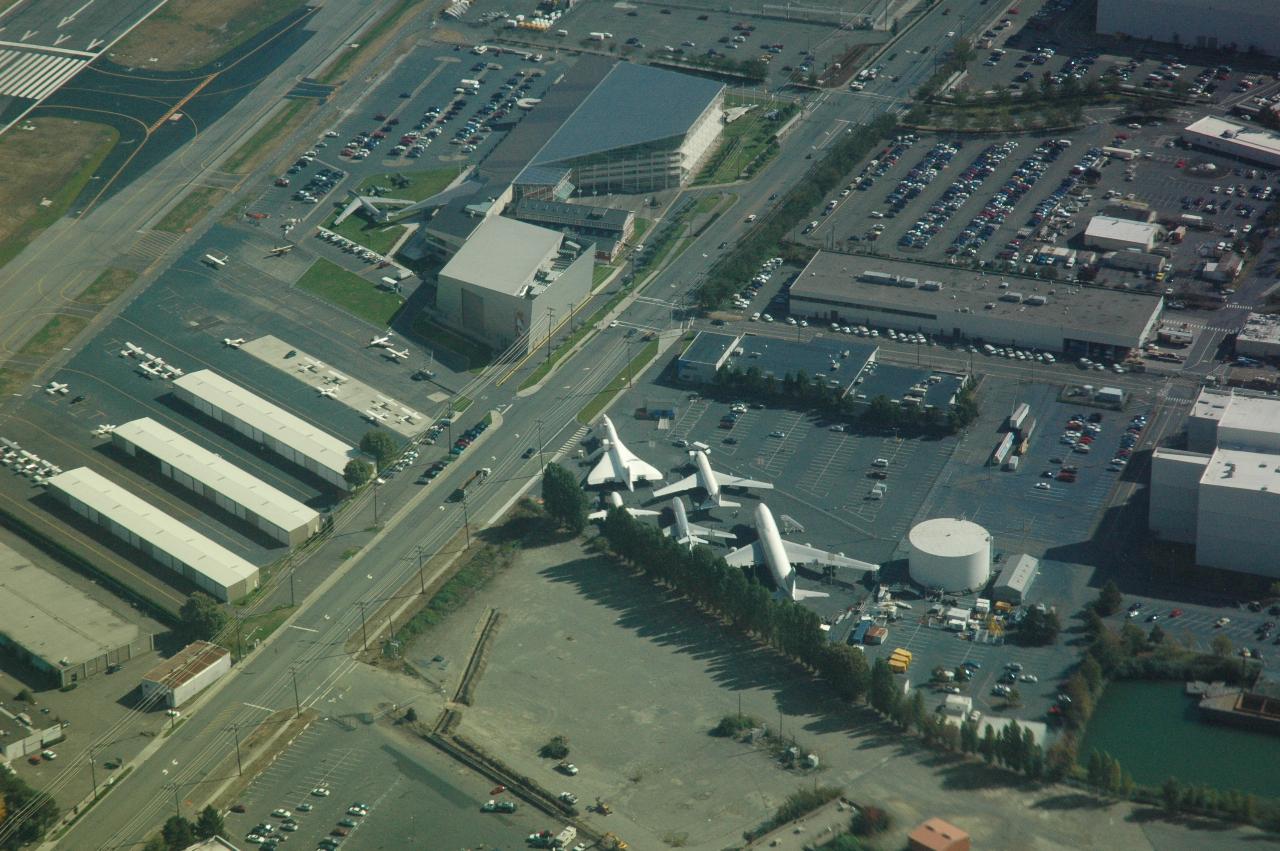 Museum of Flight at Boeing Field, showing Concorde and Boeing outdoor collection: 707, 727, 737 and 747