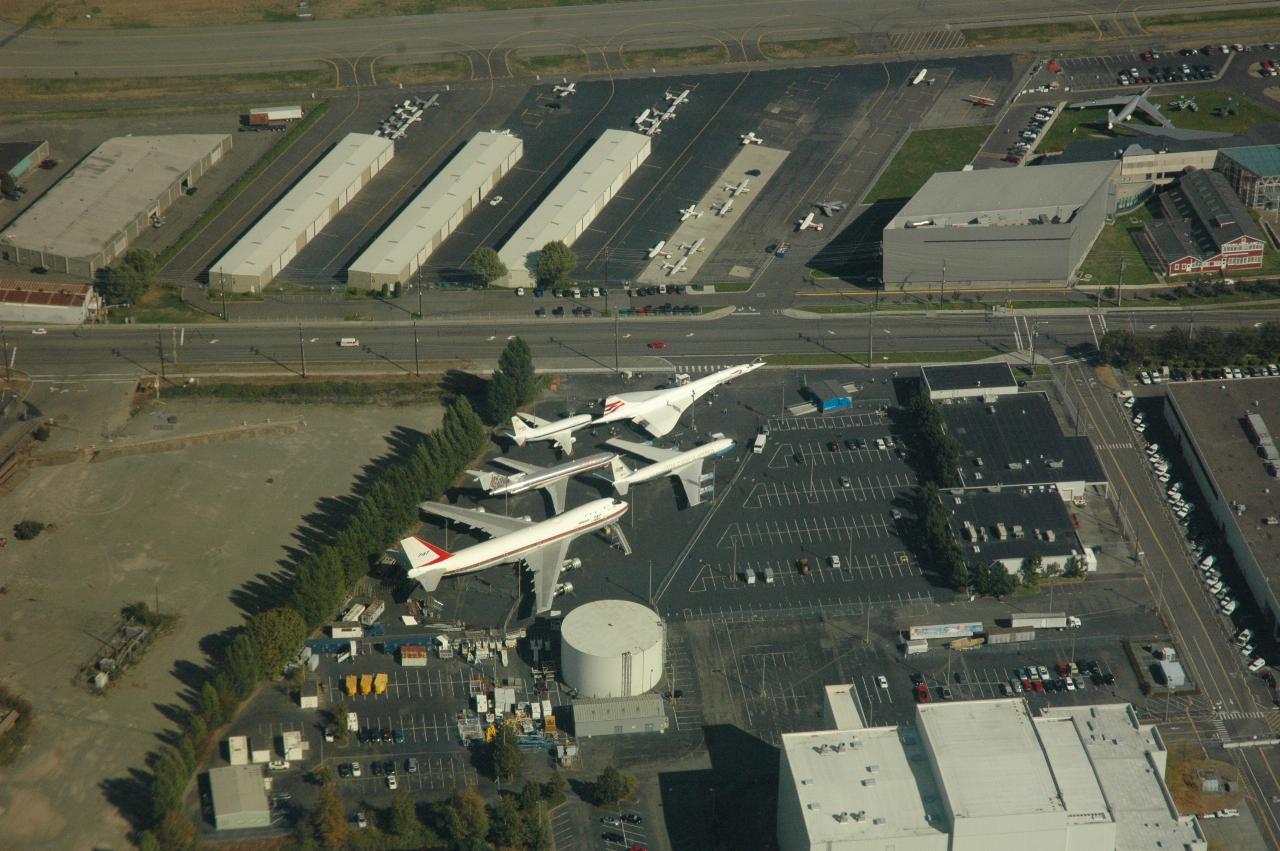 Museum of Flight at Boeing Field, showing Concorde and Boeing outdoor collection: 707, 727, 737 and 747