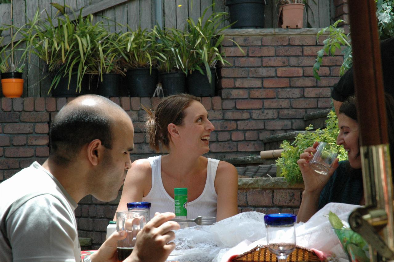 Gilbert, Natalie and Louise at farewell for Nat's return to London