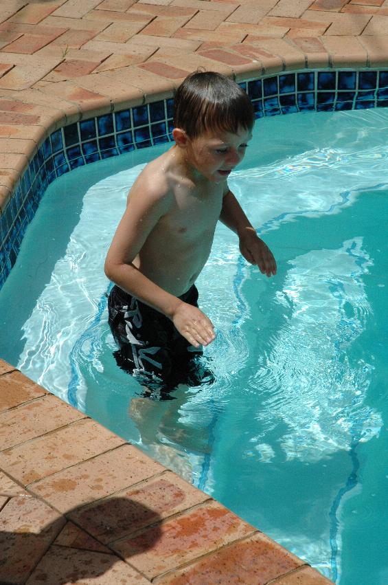 Tynan in the pool at Nat's farewell before return to London