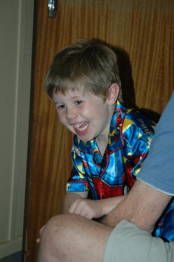 Jake on Christmas Eve with Spiderman pyjamas