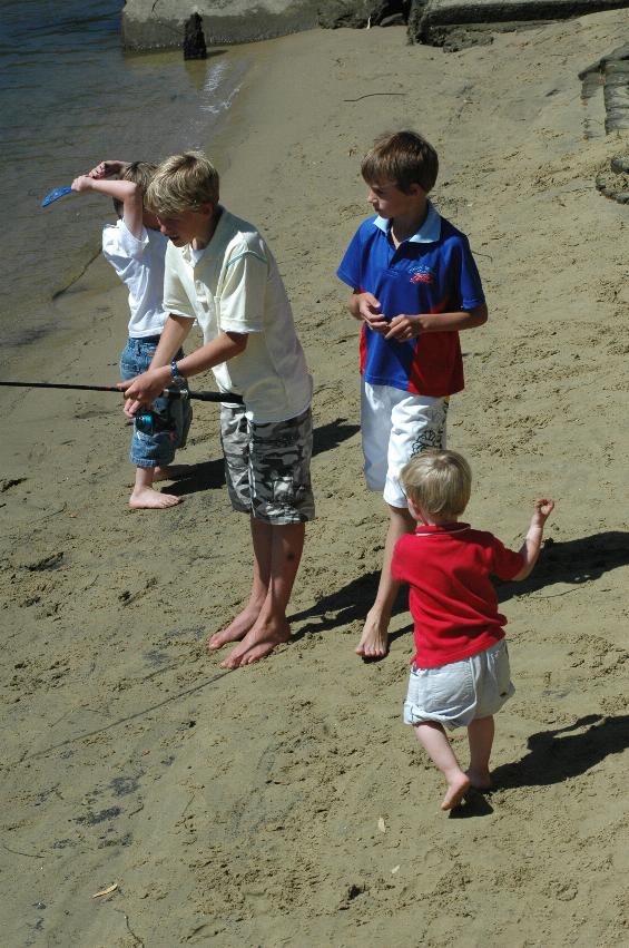 Crofts boys enjoying Christmas morning on the Woronora: Jake, Dylan, Gyle and Flynn