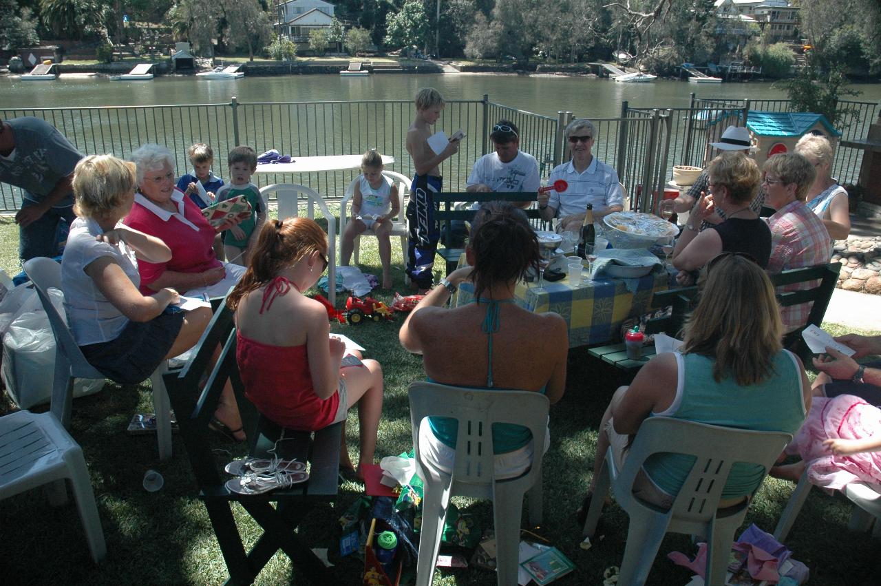 Distributing Christmas presents on Christmas morning at Cameron and Michelle's