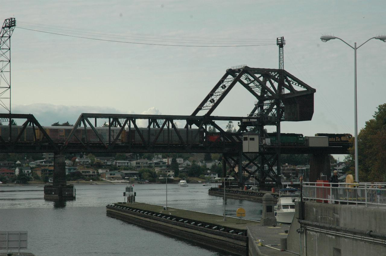 Another freight train crossing the bridge near Ballard Locks