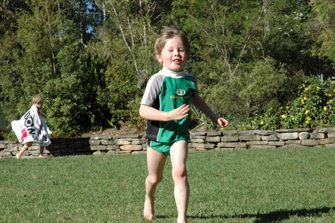 Jake running around before swimming lessons