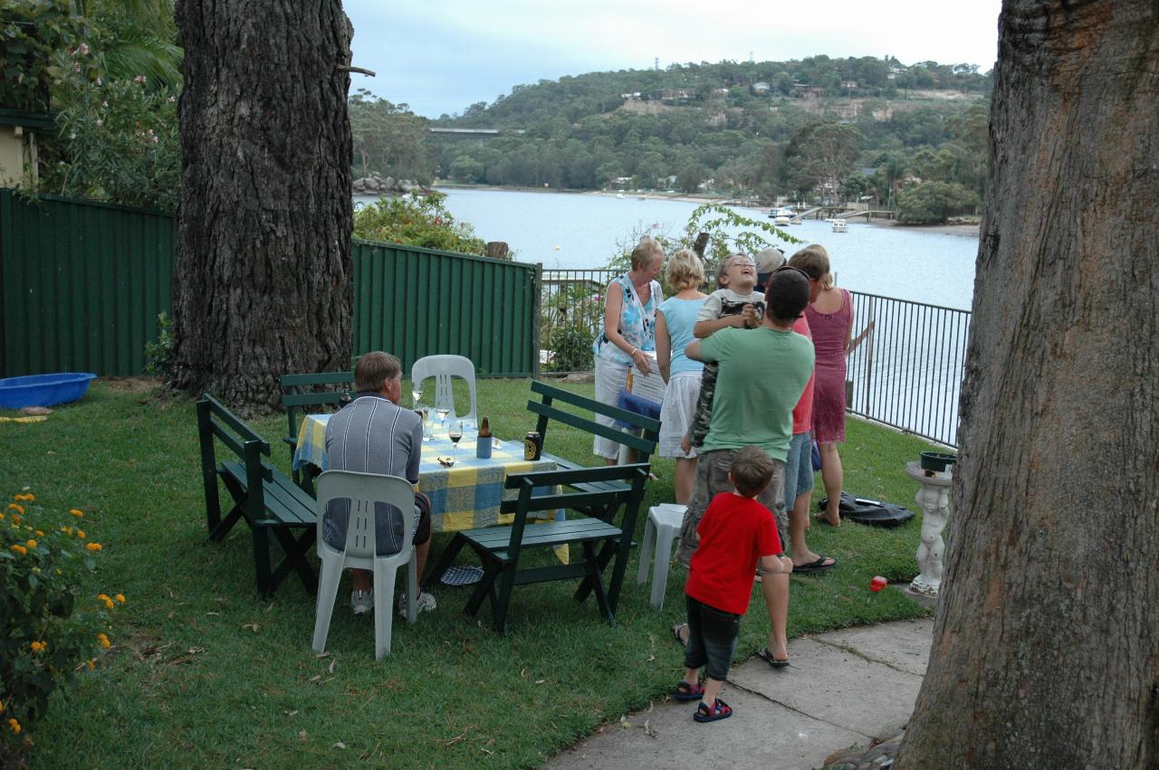 Family gathering for Flynn's second birthday: Chris Wallace (Glenn's dad, sitting), Yvonne, Michelle, Glenn (with Tynan), Jake and Kelly