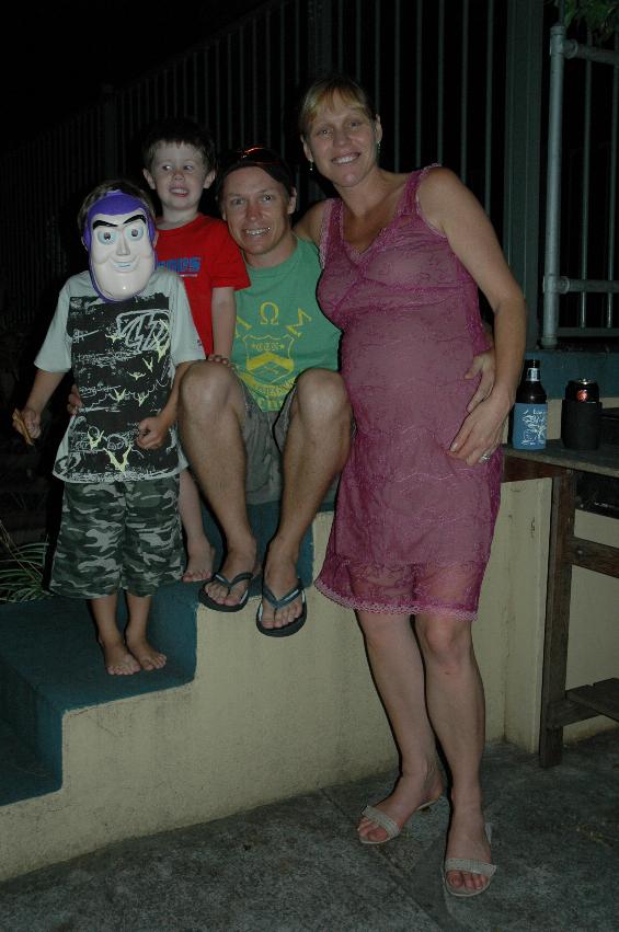 Tynan (with mask), Jake, Glenn and Kelly, less than 2 weeks before Kelly gave birth to Cooper