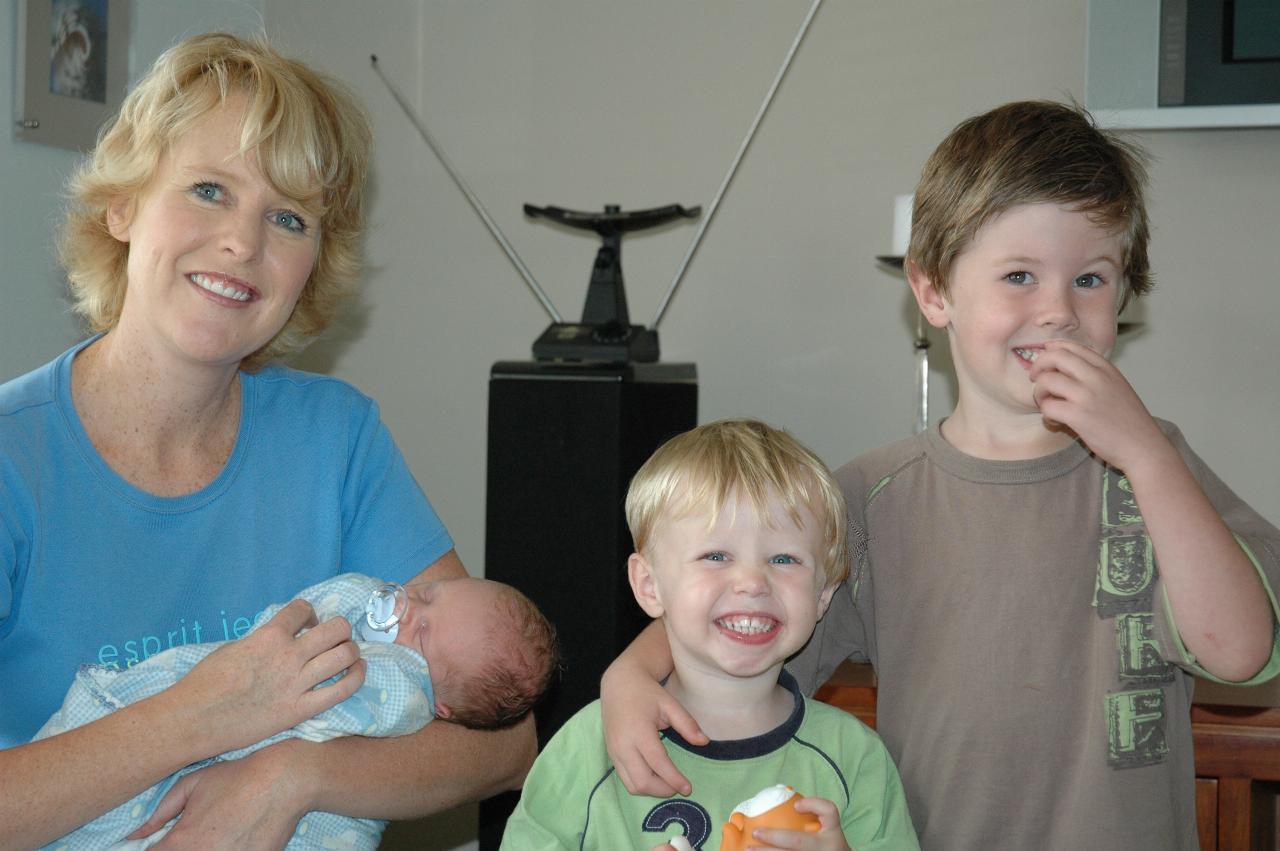 Michelle Crofts, with Cooper Wallace, and Jake and Flynn Crofts in Cronulla