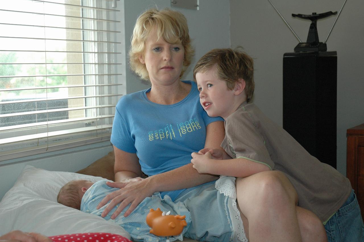 Michelle Crofts with Jake, and little Cooper Wallace in Glenn & Kelly's apartment