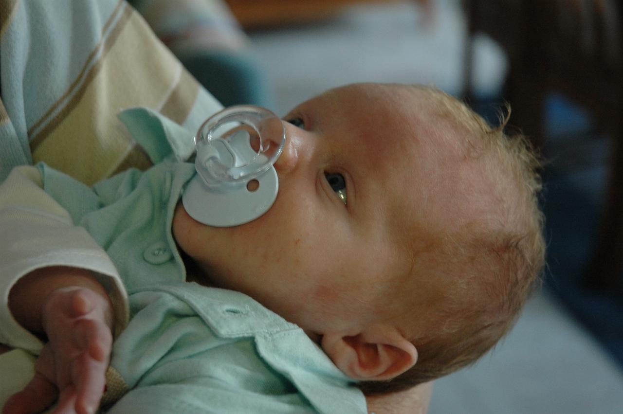 Baby Cooper Wallace (at 6 weeks) for family dinner at Illawong, in Yvonne's arms