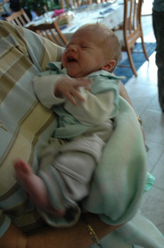 Baby Cooper Wallace (at 6 weeks) for family dinner at Illawong, in Yvonne's arms