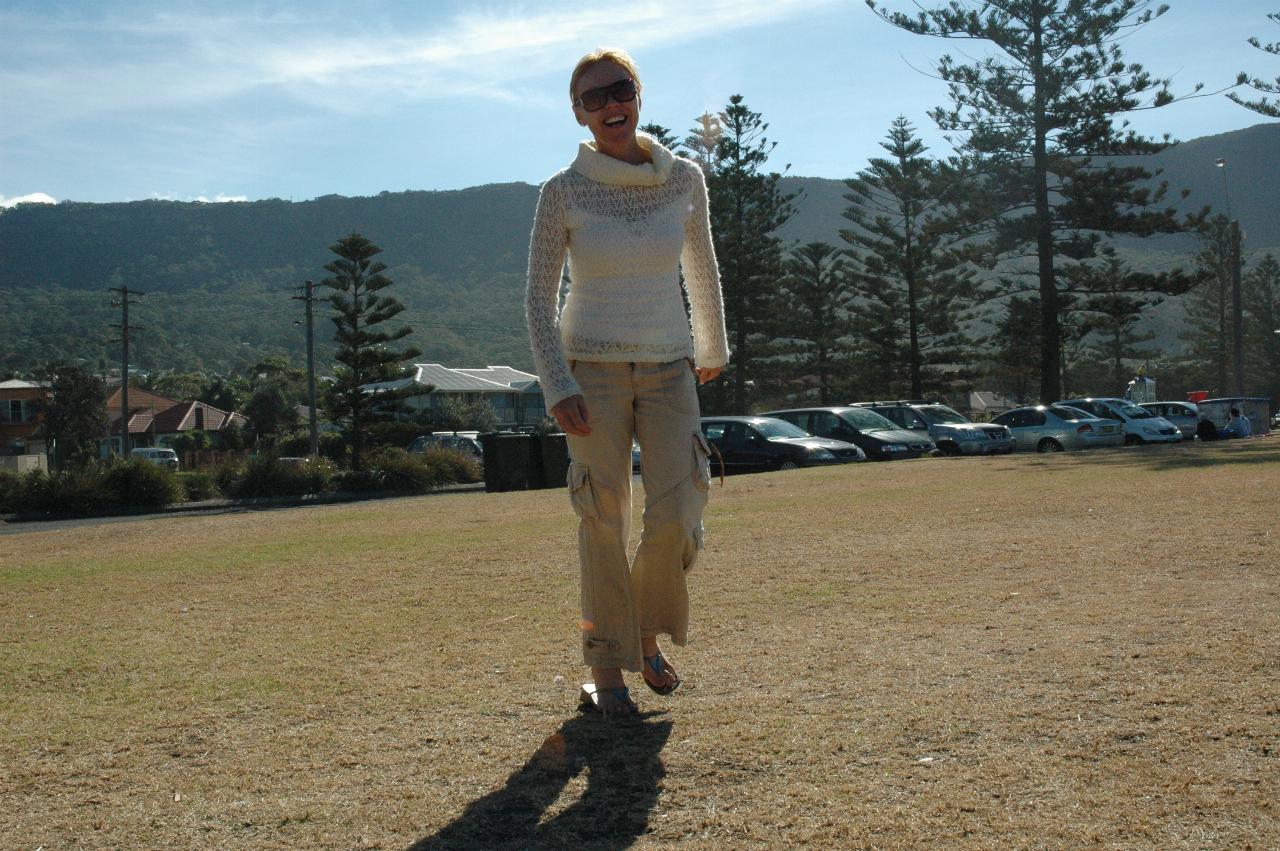 Mother's Day at Thirroul: Kelly Wallace approaching from a walk