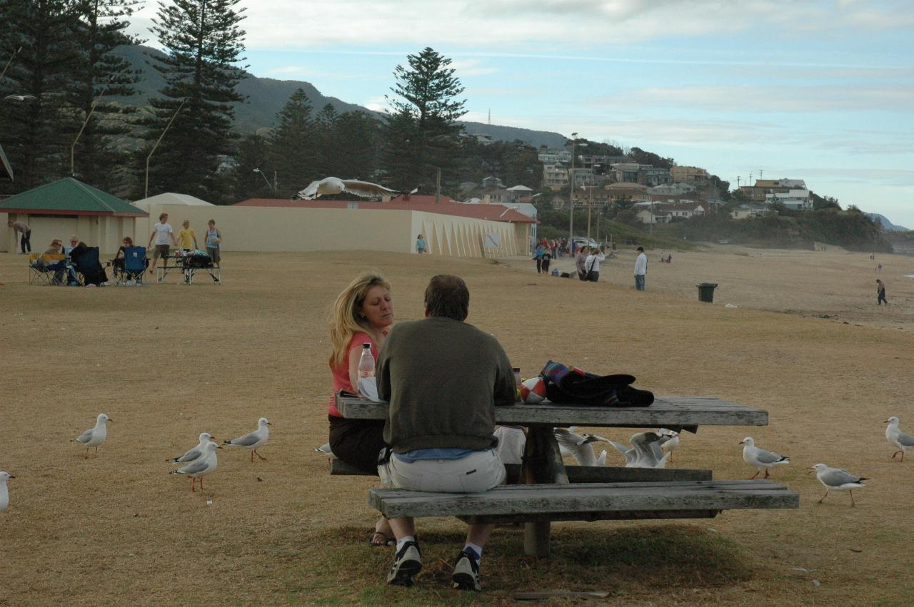 Mother's Day at Thirroul: The hovering seagull is in a dangerous position for that lady