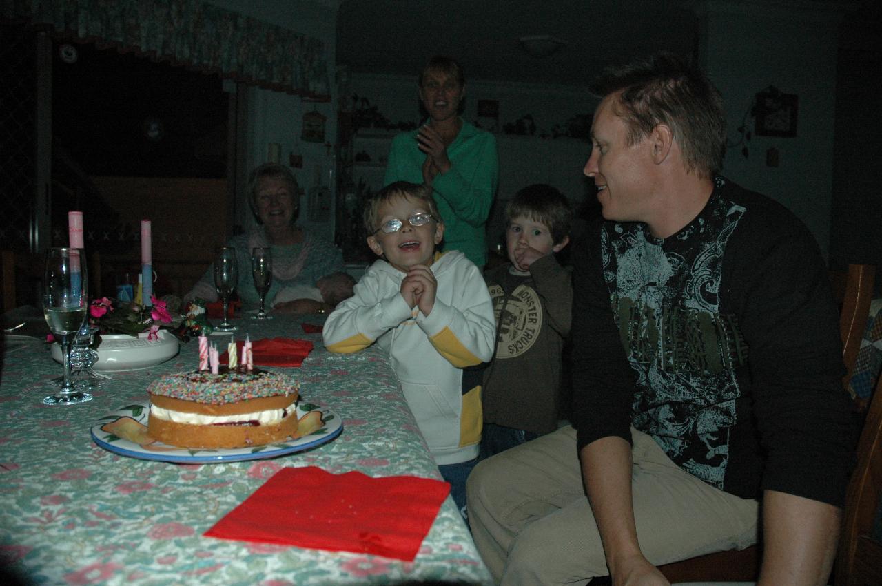 Glenn & Mel's birthday party: Tynan has just blown out the candles