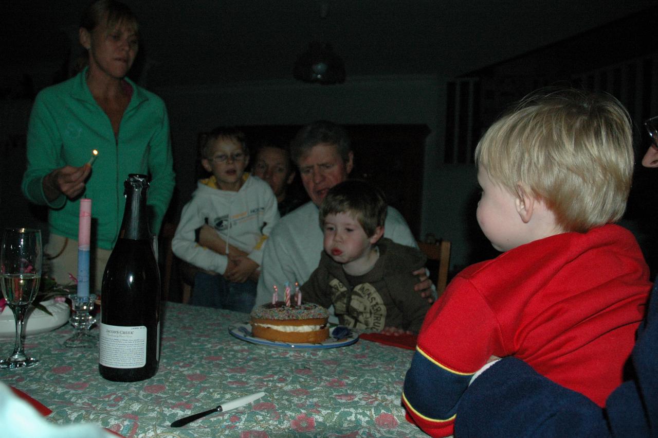 Glenn & Mel's birthday party: Jake has just blown out the candles