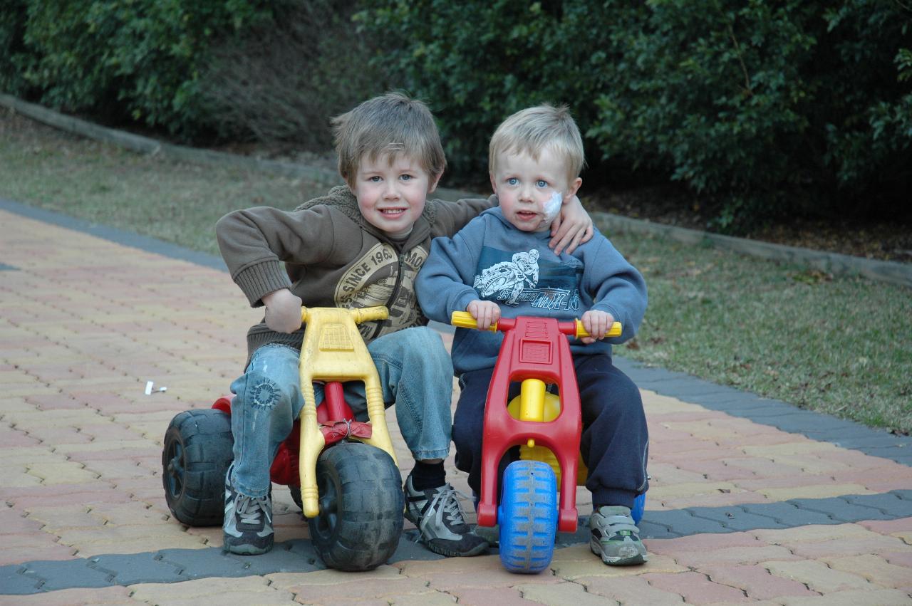 Jake and Flynn Crofts at home the day after Flynn's cyst was removed