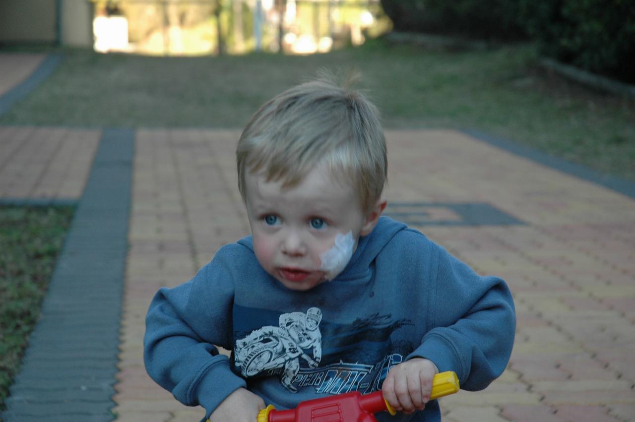 A determined Flynn Crofts with cyst removal bandages showing great determination