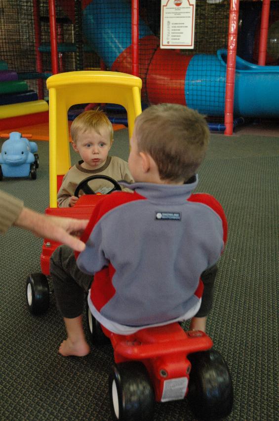 Jake's birthday at Crazy Maze: Tynan running into Flynn in his car