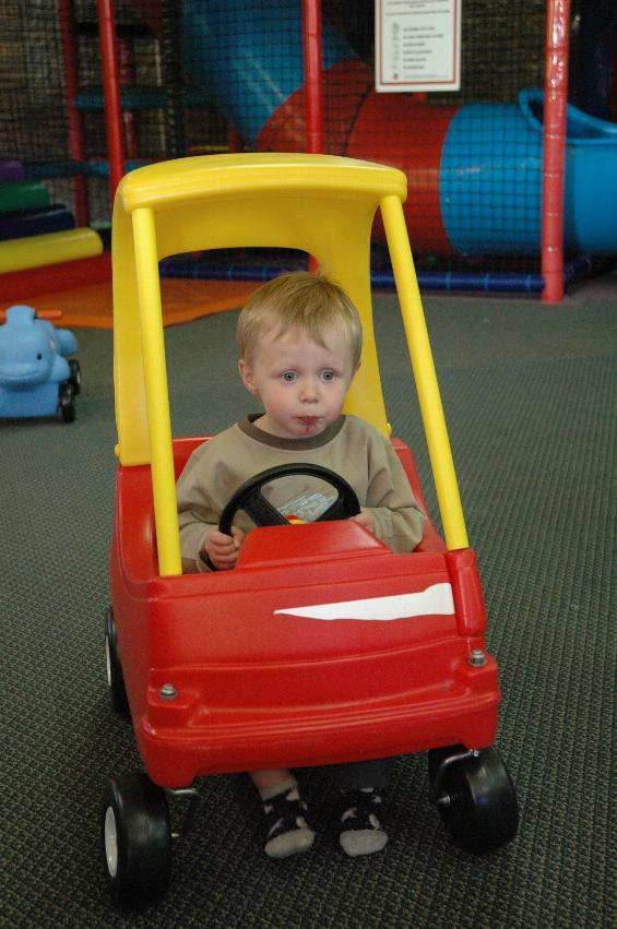 Jake's birthday at Crazy Maze: Flynn going for a drive