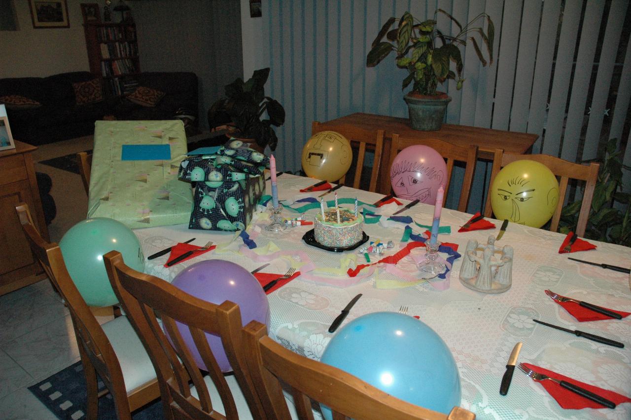 Jake's 5th birthday (Illawong): birthday dinner table, with balloons