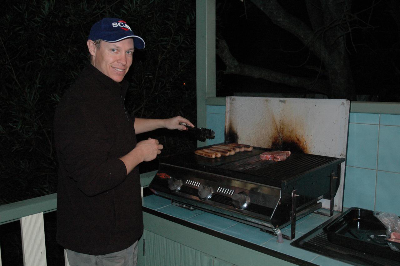 Glenn Wallace cooking dinner at Bendalong during Cooper's Baptism weekend