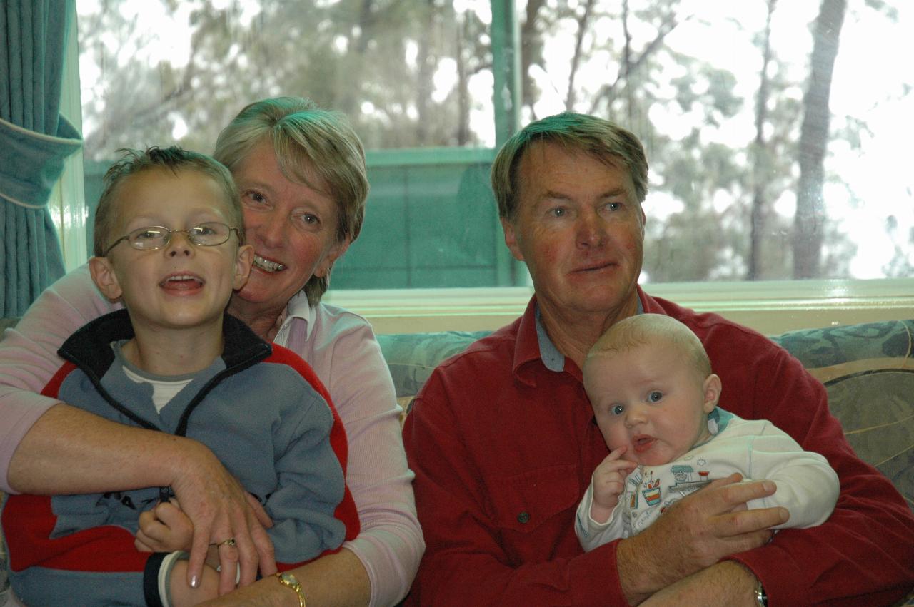 Tynan and Cooper with their paternal grandparents, Sandra and Chris